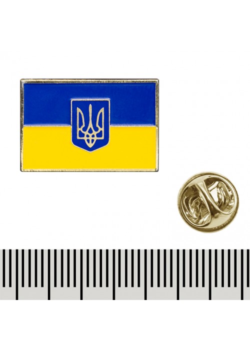Металевий пін прямокутний Прапор України з Гербом (003)