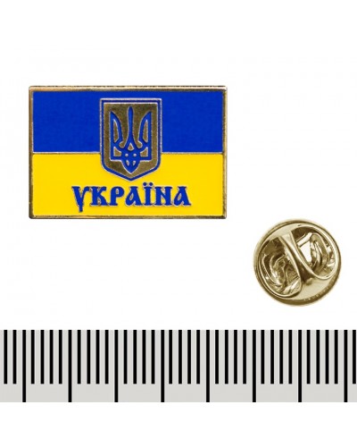 Металевий пін прямокутний Прапор України з Гербом - Україна (004)