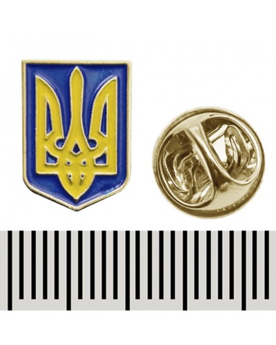 Металевий пін фігурний Герб України - жовтий Тризуб (011)