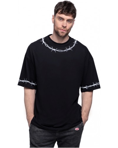 Чорна футболка oversize «Колючий дріт»