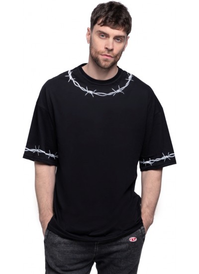 Чорна футболка oversize «Колючий дріт»