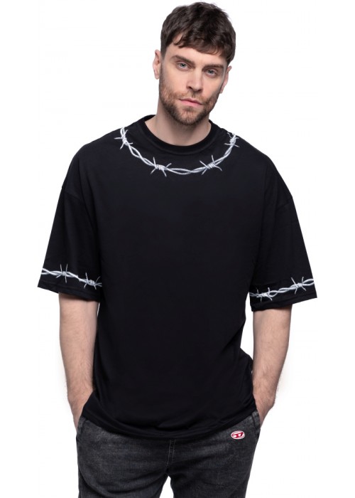 Чорна футболка oversize «Колючий дріт»