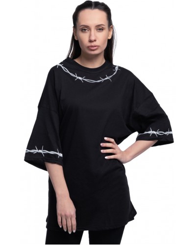 Чорна футболка oversize «Колючий дріт»