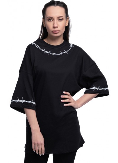 Чорна футболка oversize «Колючий дріт»