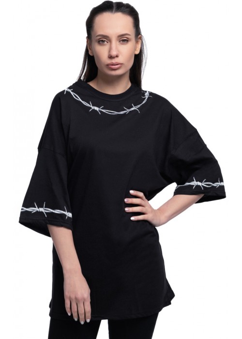Чорна футболка oversize «Колючий дріт»