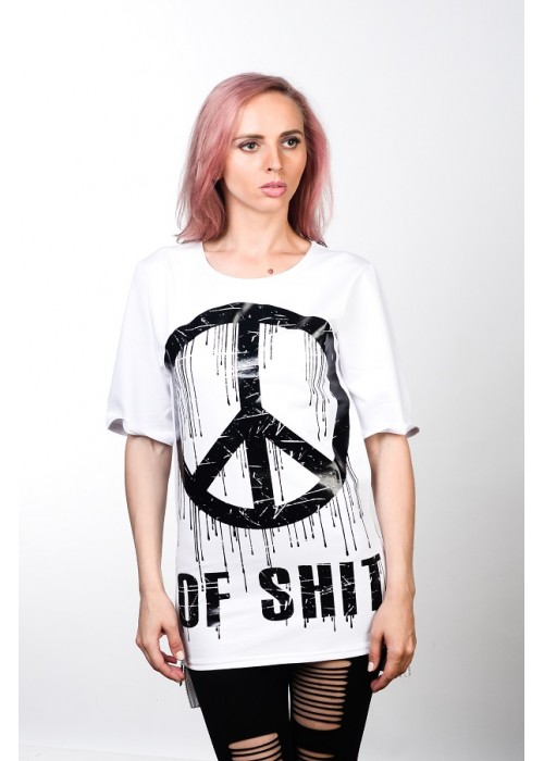 Подовжена футболка Peace of Shit White Unisex