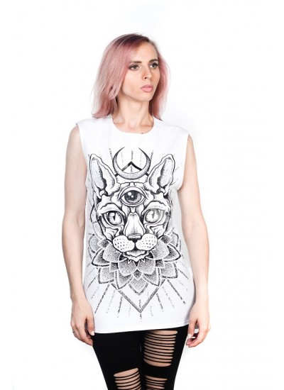 Подовжена безрукавка Sphynx White Unisex