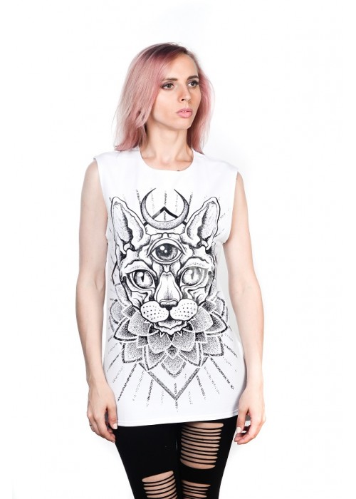 Подовжена безрукавка Sphynx White Unisex