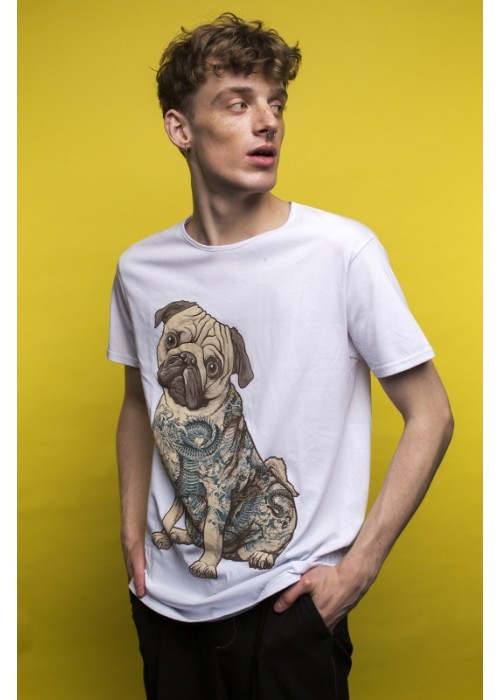 Біла футболка з мопсом (Tattoo Pug)