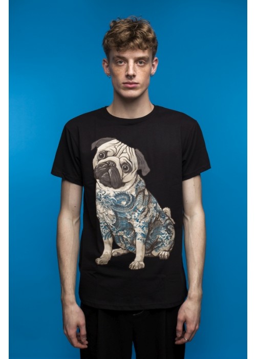 Чорна футболка з мопсом (Tattoo Pug)