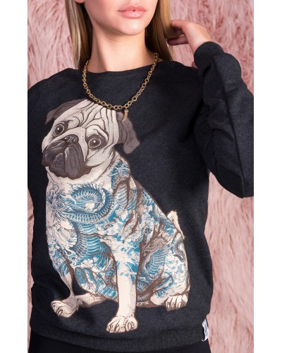 Світшот з мопсом Tattoo Pug grey