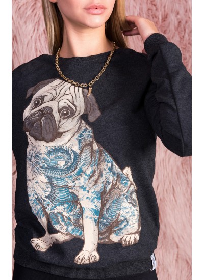 Світшот з мопсом Tattoo Pug grey