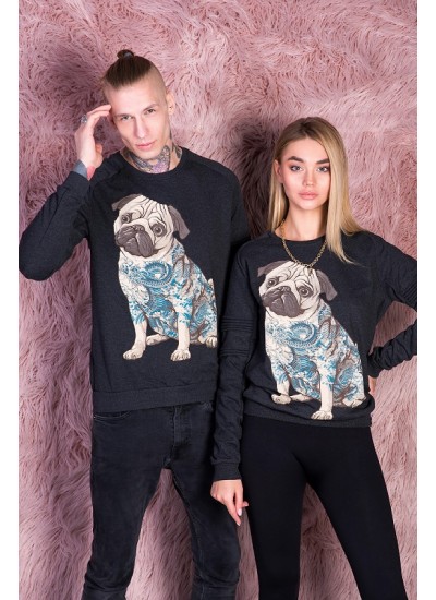 Світшот з мопсом Tattoo Pug grey