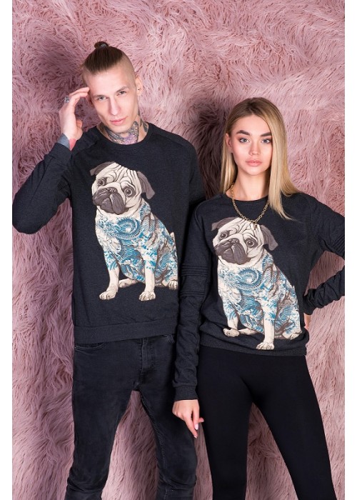 Світшот з мопсом Tattoo Pug grey